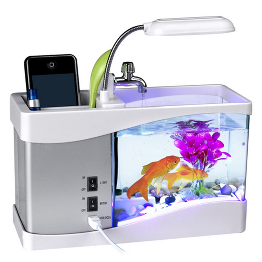 Mini Fish Tank Calendar Clock with USB LED Flow Light