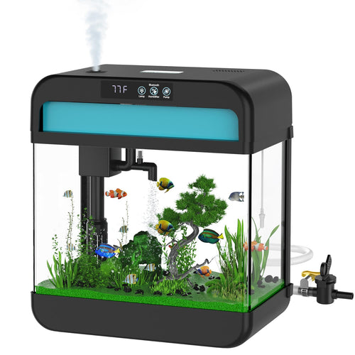 Aquarium Tank Fish Tank Kit with 2.2 Gallon Aquarium Lid and 7 Color-ful Led Lamp Starter Kit Glass Tank for Bookcase