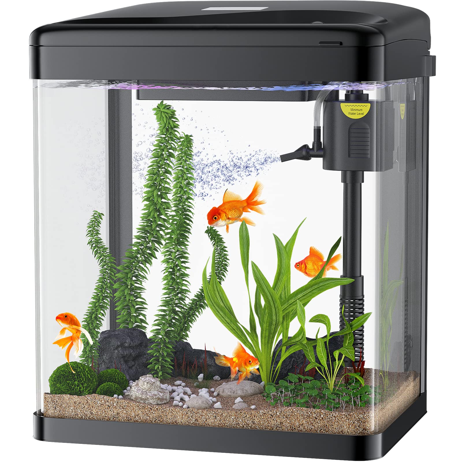 PONDON Betta Fish Tank 2 Gallon Glass Aquarium 3 in 1 Fish Tank with Filter and Light Desktop Small Fish Tank for Betta Fish Shrimp Goldfish (Black)