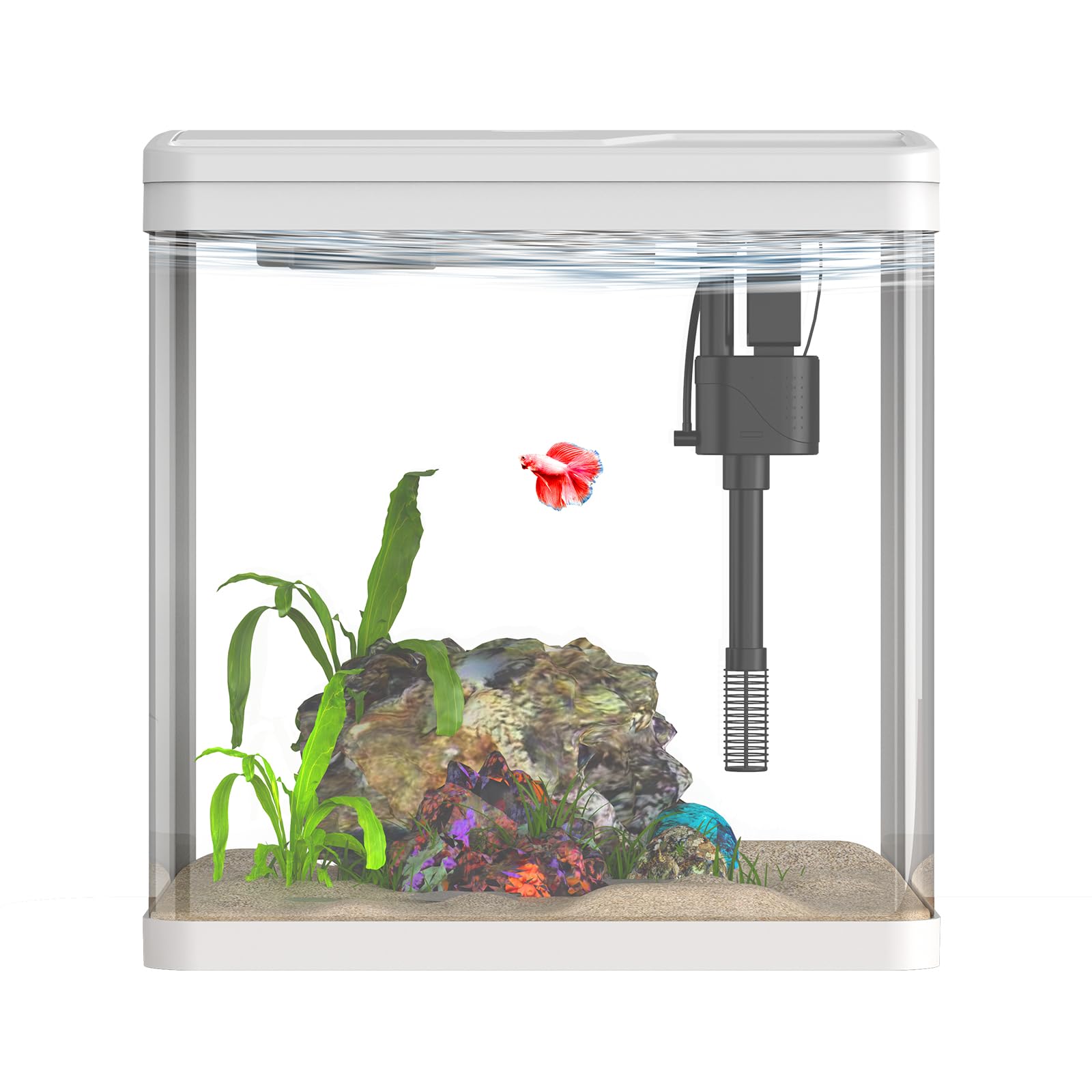 Vimvins Small Fish Tank with Filter and Light 2 Gallon Betta Fish Tank Starter Kits，Self-Cleaning Fish Tank.