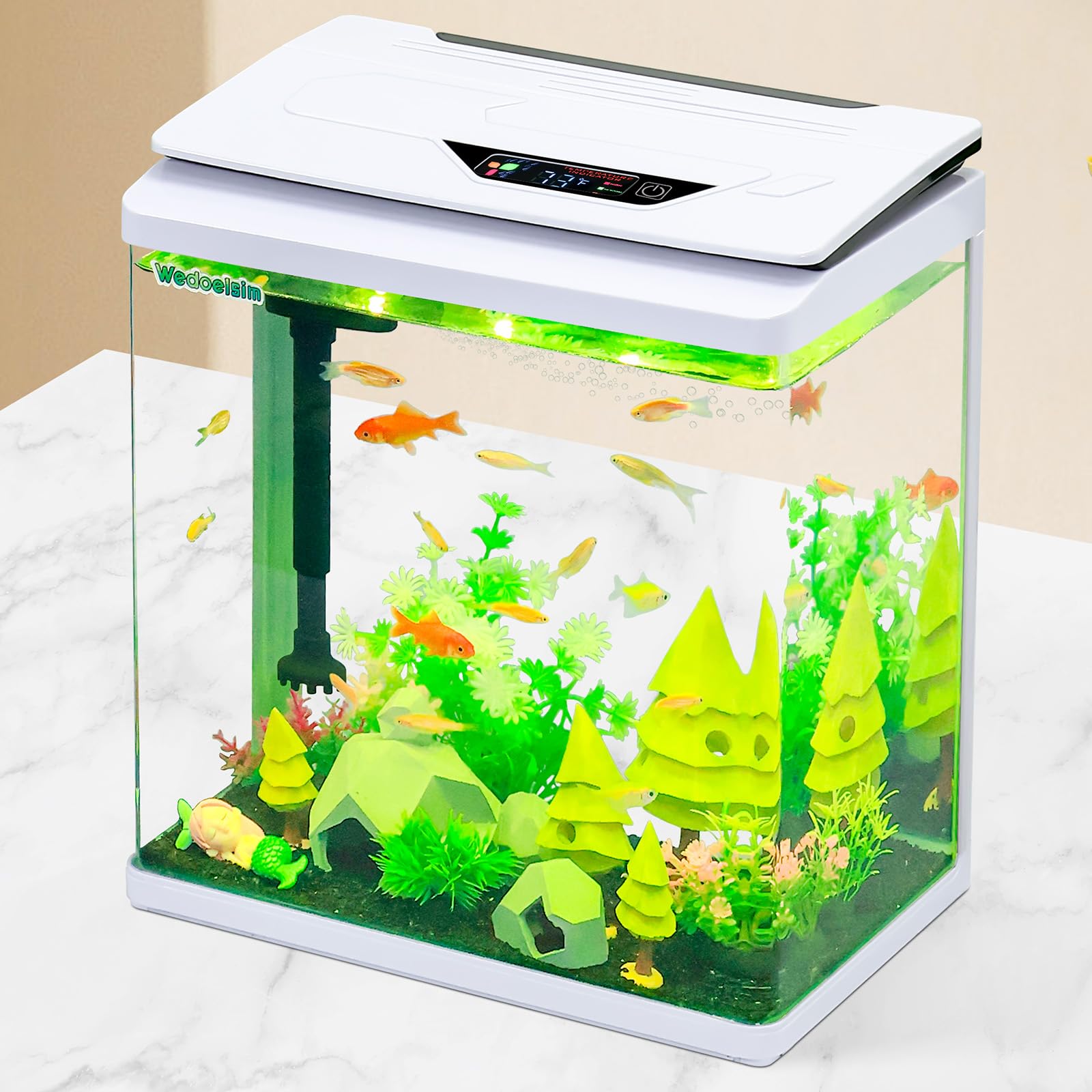 High-Transparency Fish Tanks Betta and Goldfish Tanks with Filter Light Seven-Color LED Integrated Oxygenation Filtration and Circulation and Aquarium Starter Kits (3 Gallon)