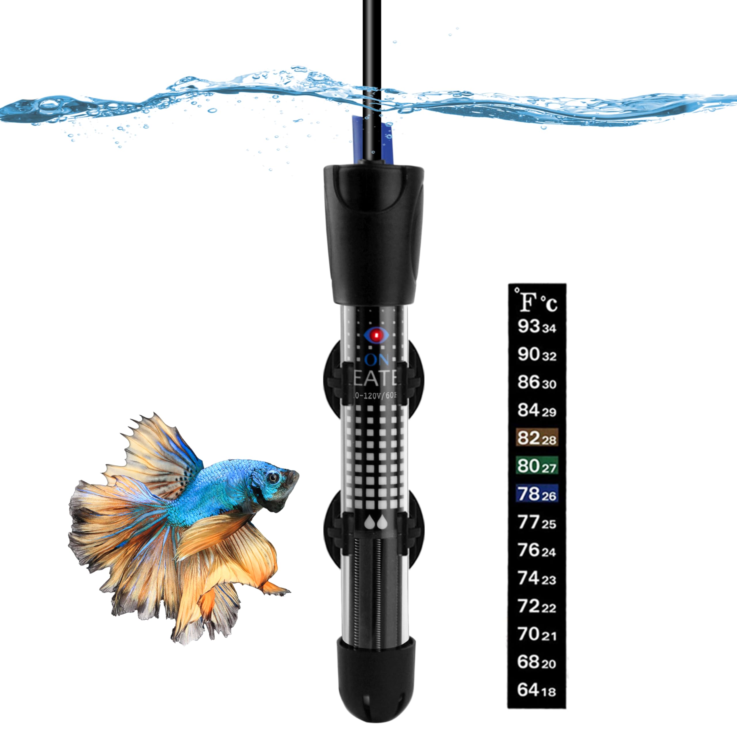 DOMICA 50W Adjustable Aquarium Heater Submersible Water Heater for Small Fish Tank (8-16 gallons) with Free Thermometer Sticker