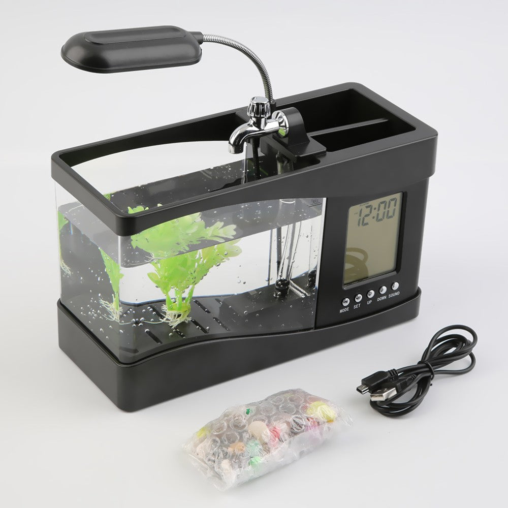 Mini Fish Tank Calendar Clock with USB LED Flow Light