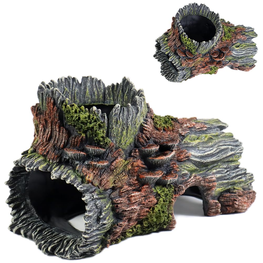 PTFJZ Aquarium Decorations Hollow Tree Trunk Fish Tank Accessories Tree Stump Shelter for Betta Hideout Caves Driftwood for Aquarium Simulation Tree Decor with Holes