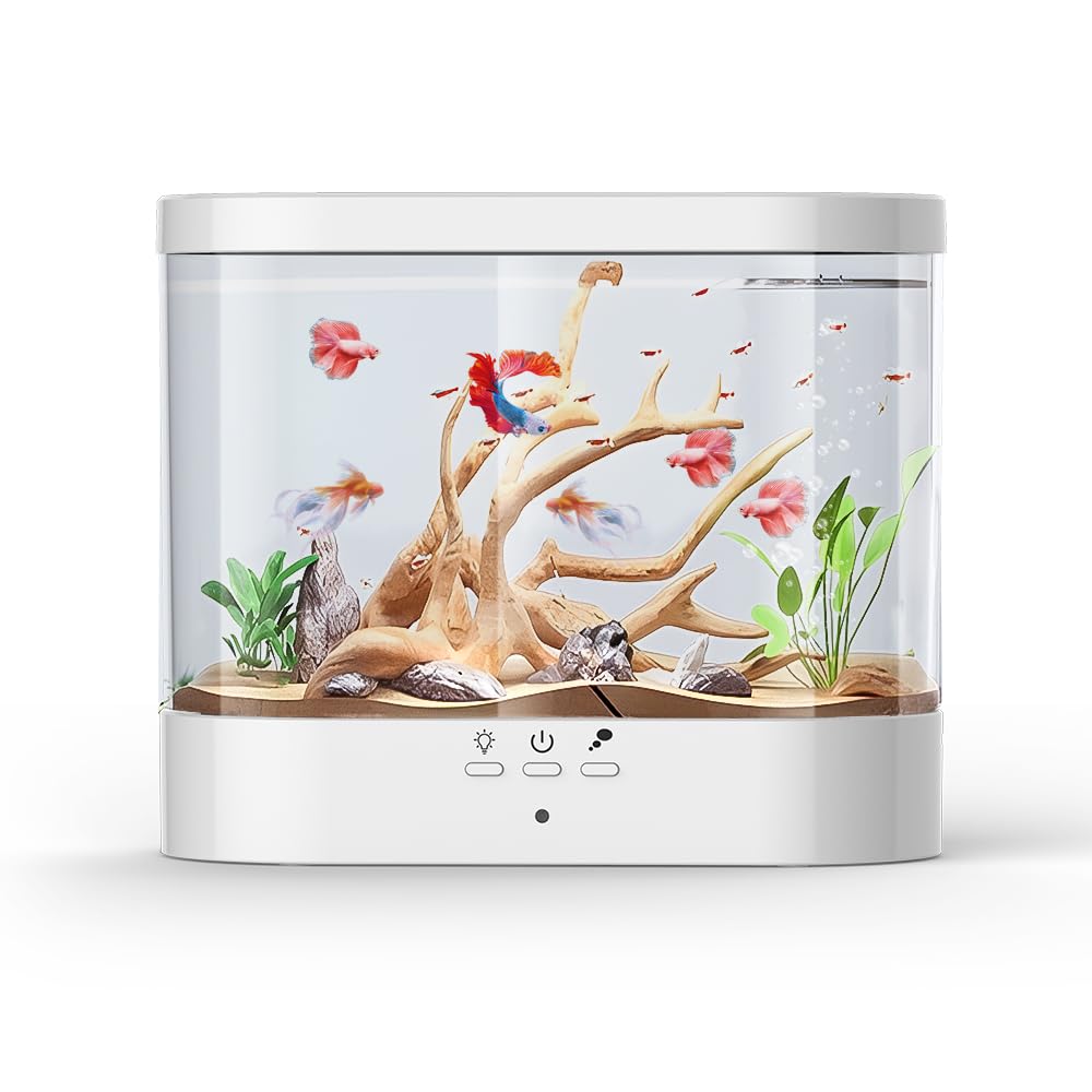 DEDESESE Fish Tank Aquarium 1.5 Gallon Desktop Fish Tank- 7 Color Light Self Cleaning 3 in 1 Pump with Filteration & Oxygenation & Circulation for Office Living Room