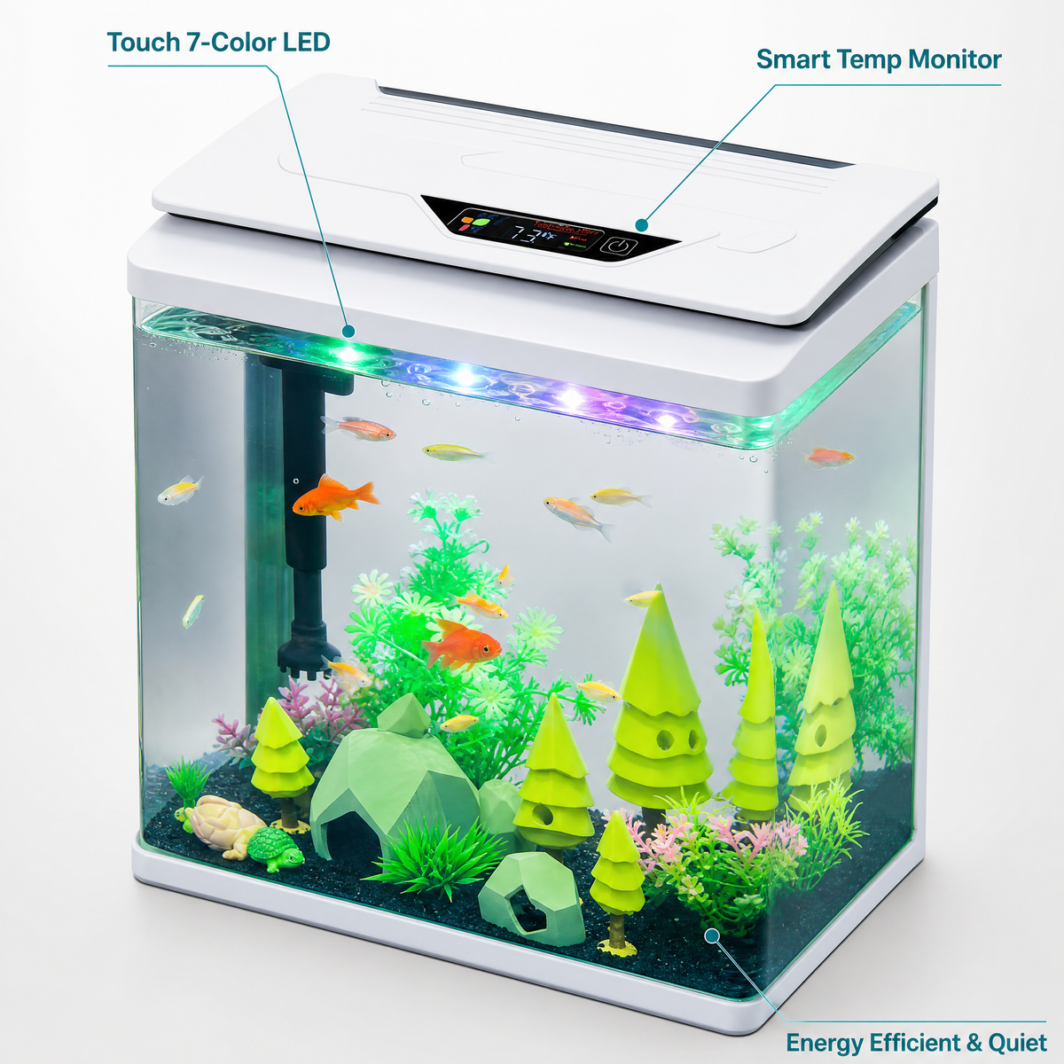 3 Gallon Betta & Goldfish Tank with Filter & 7-Color LED Light