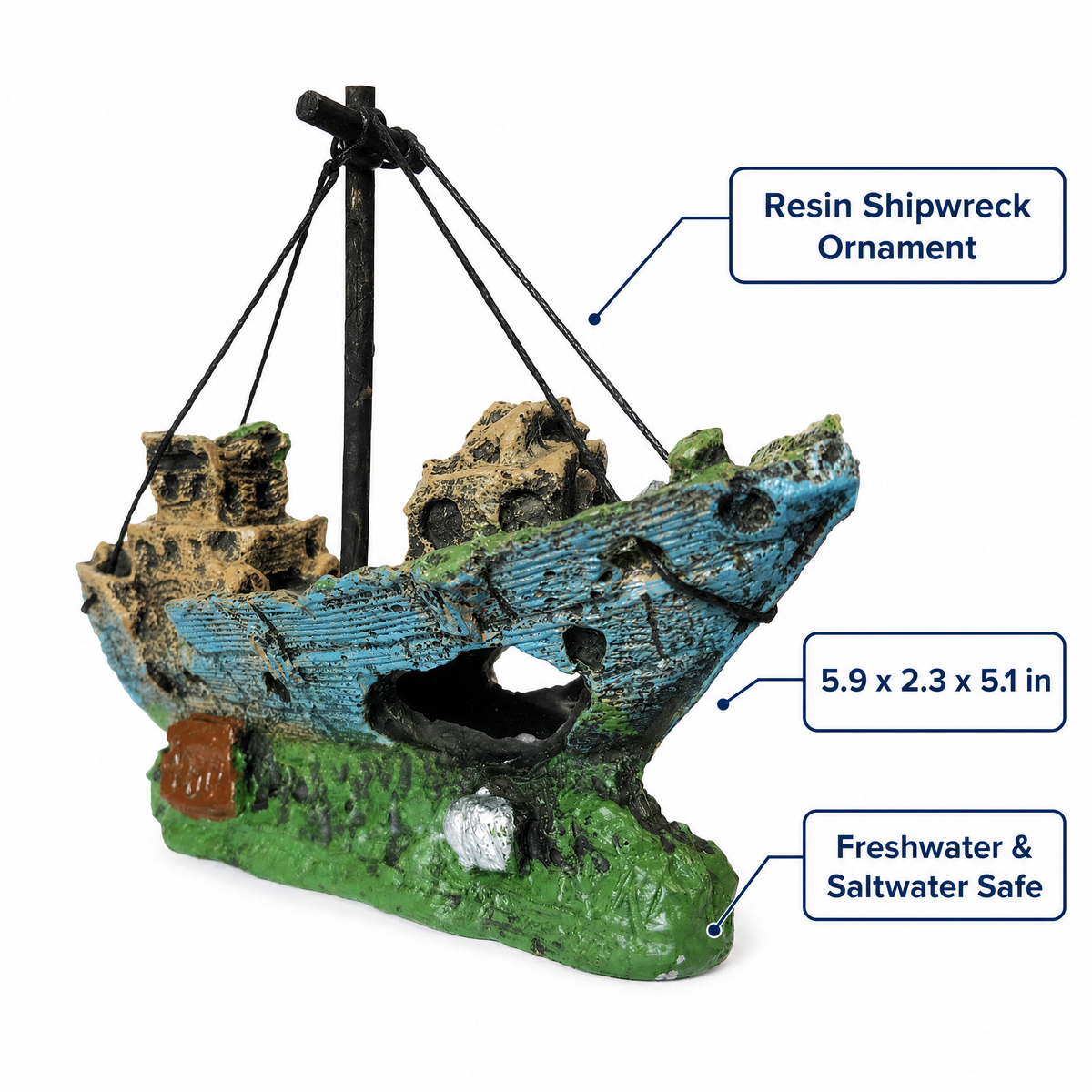SLOCME Resin Shipwreck Aquarium Ornament