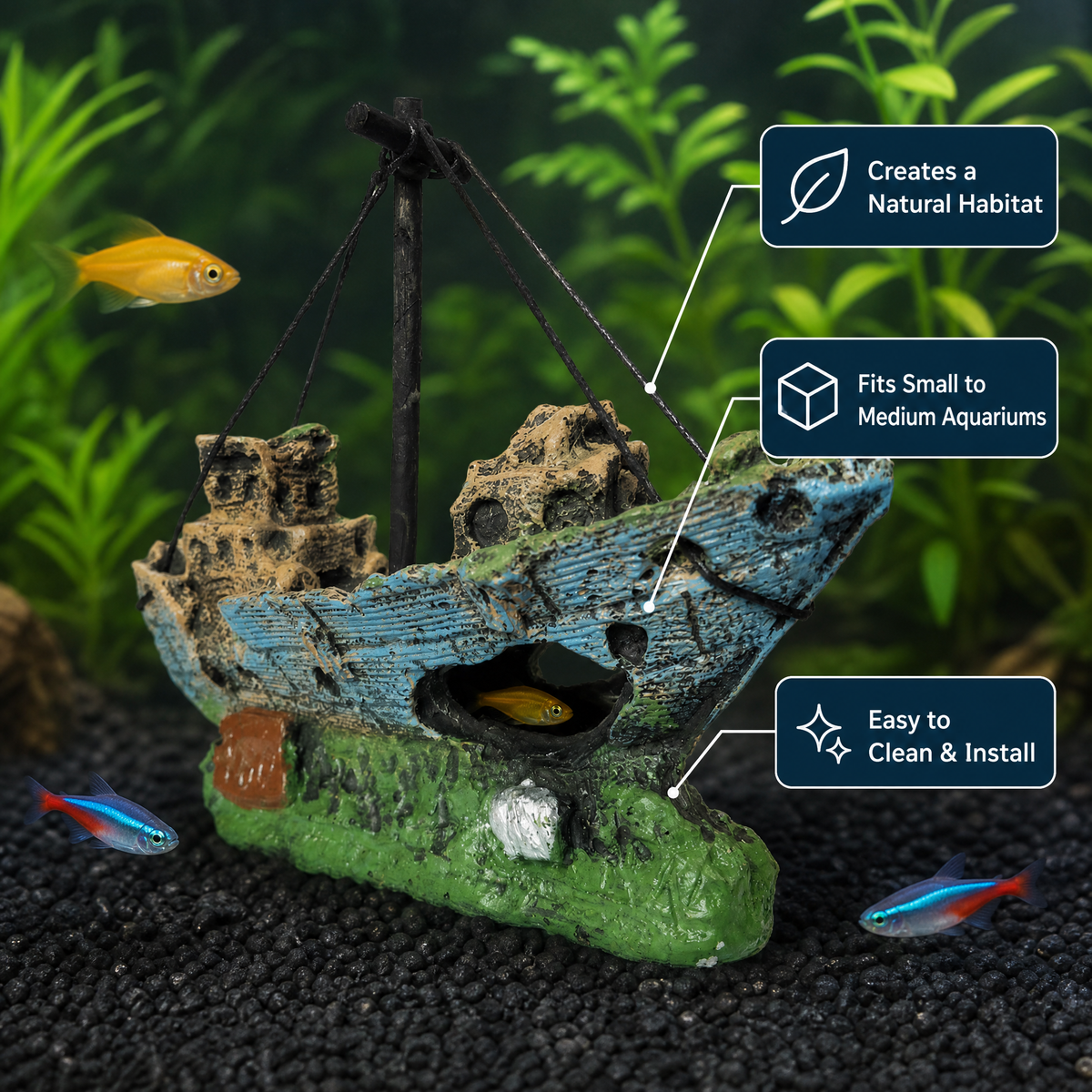 SLOCME Resin Shipwreck Aquarium Ornament