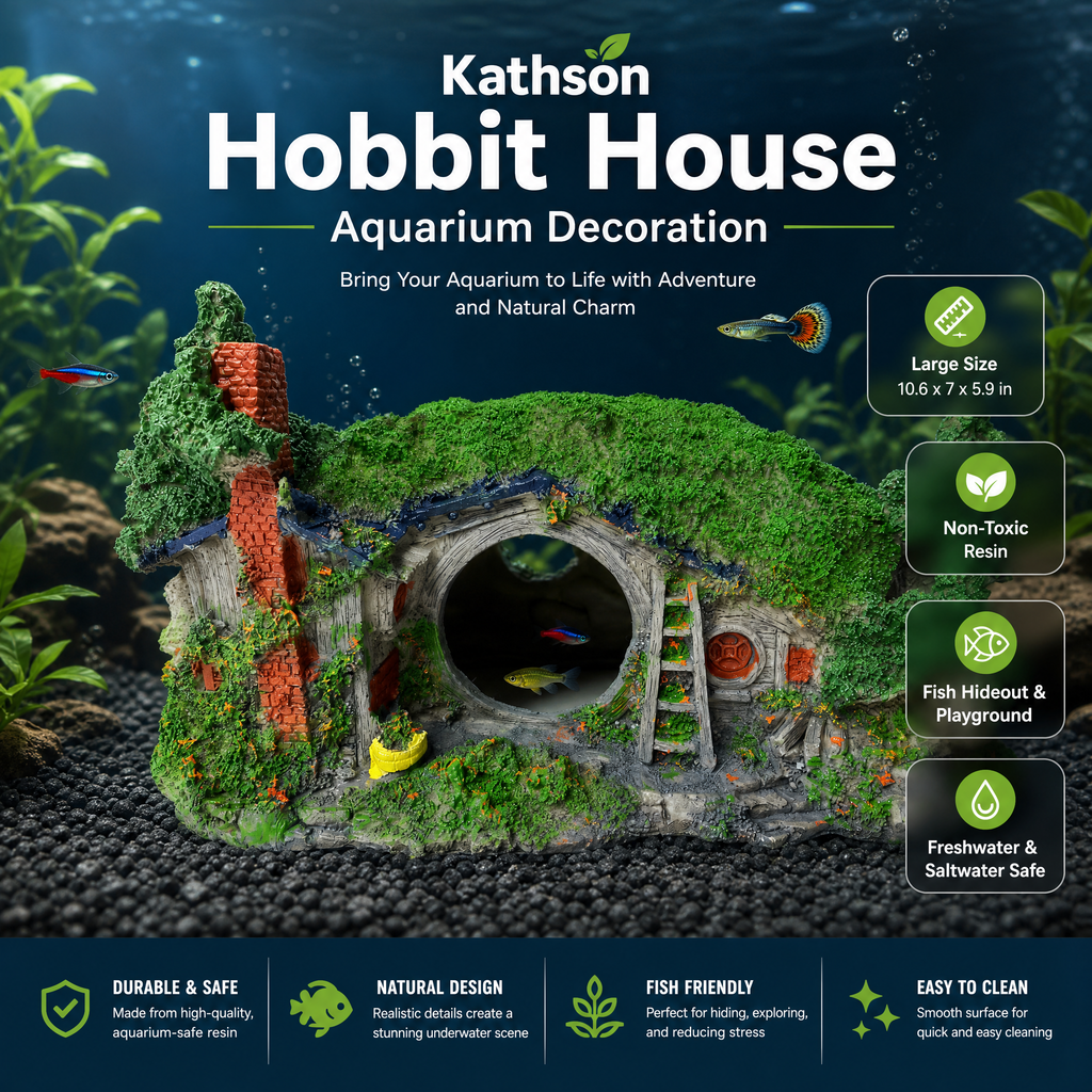 kathson Large Hobbit House Cave Aquarium Decoration, 10.6x7x5.9in