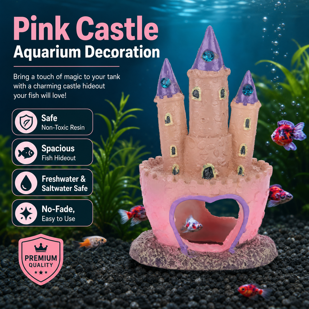Pink Resin Castle Aquarium Decoration & Fish Hideout