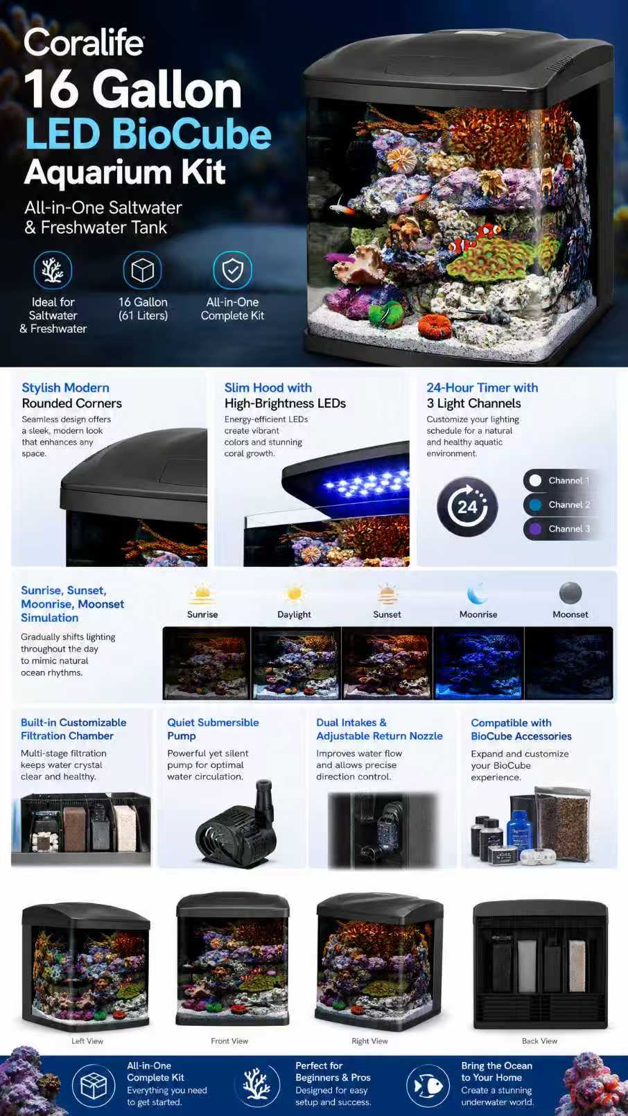 Coralife LED BioCube 16 Gallon Aquarium Kit