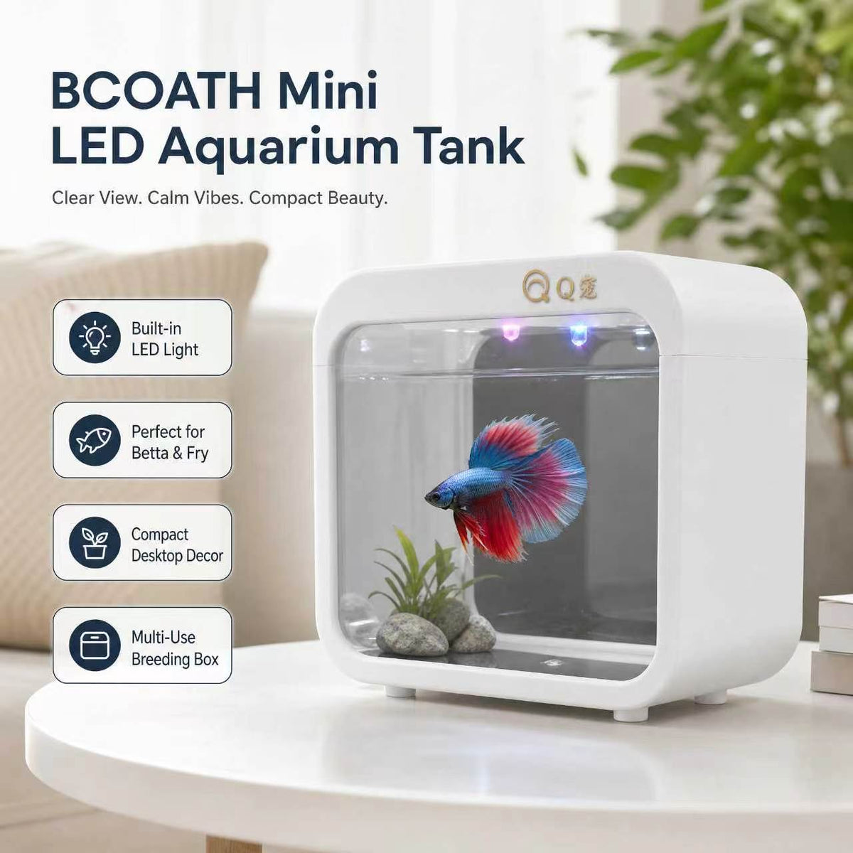 BCOATH Mini Aquarium Kit with LED Lighting
