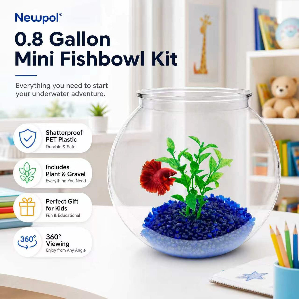 Newpol Mini Plastic Aquarium Starter Kit (0.8 Gallon / 3L)