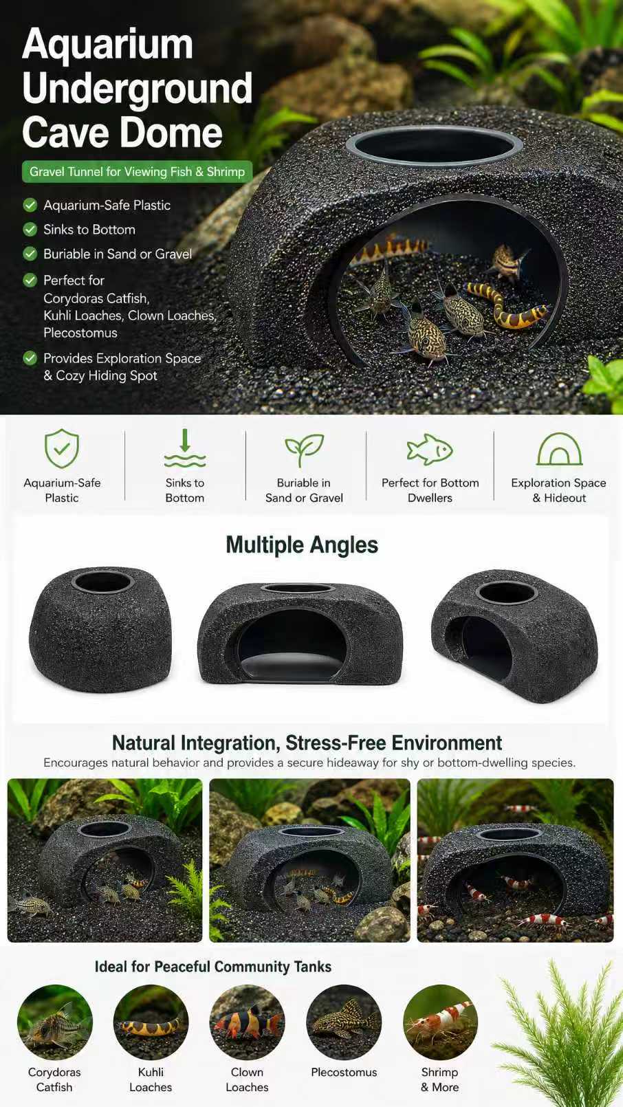 Lucky Critter Aquarium Underground Cave Dome Fish Hideout Decor