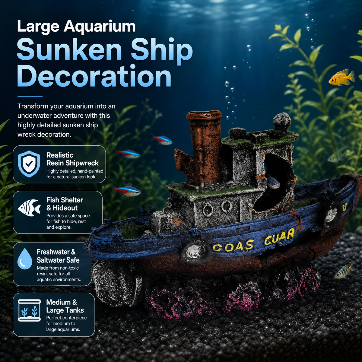 Large Resin Shipwreck Aquarium Decoration