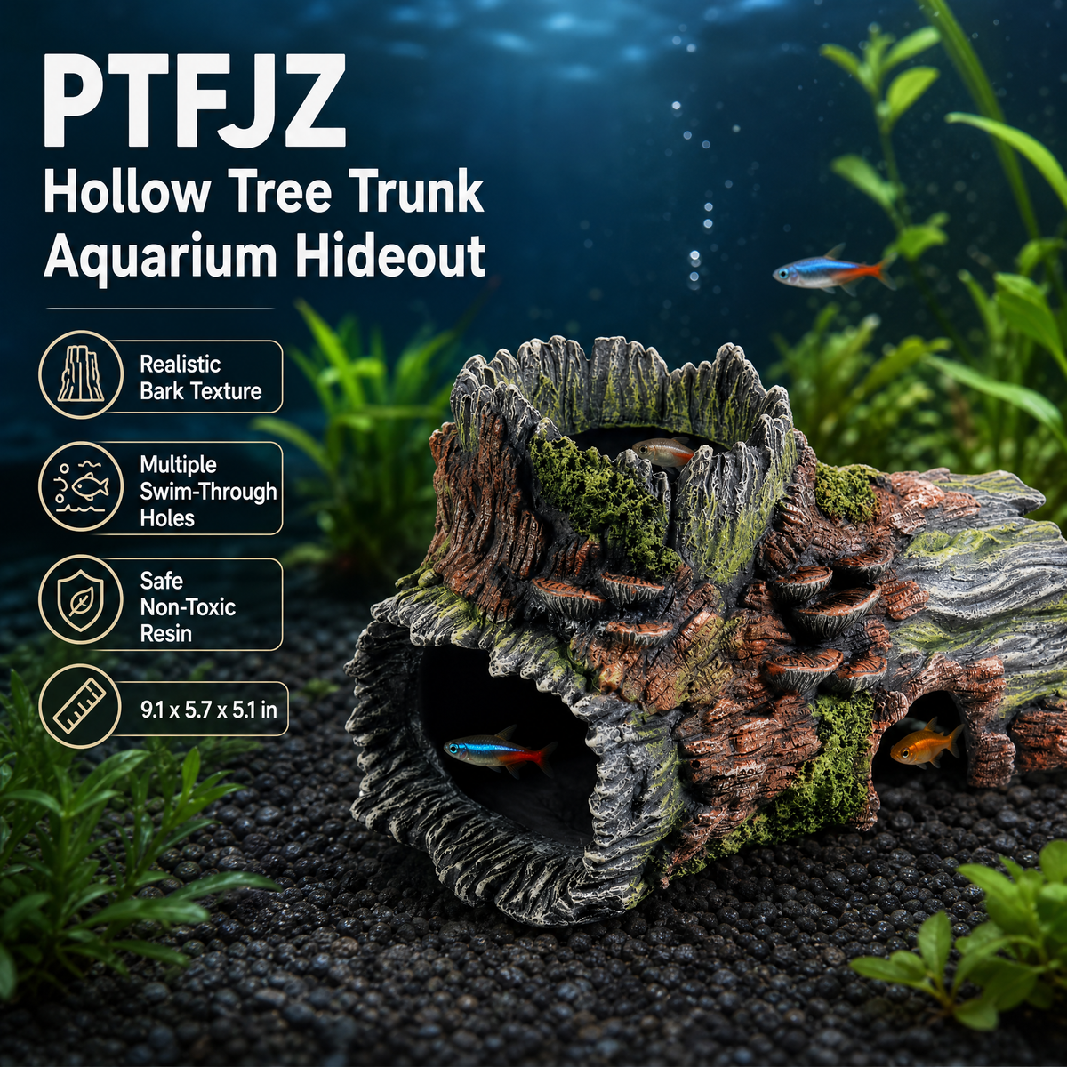 PTFJZ Hollow Tree Trunk Aquarium Decoration & Betta Hideout