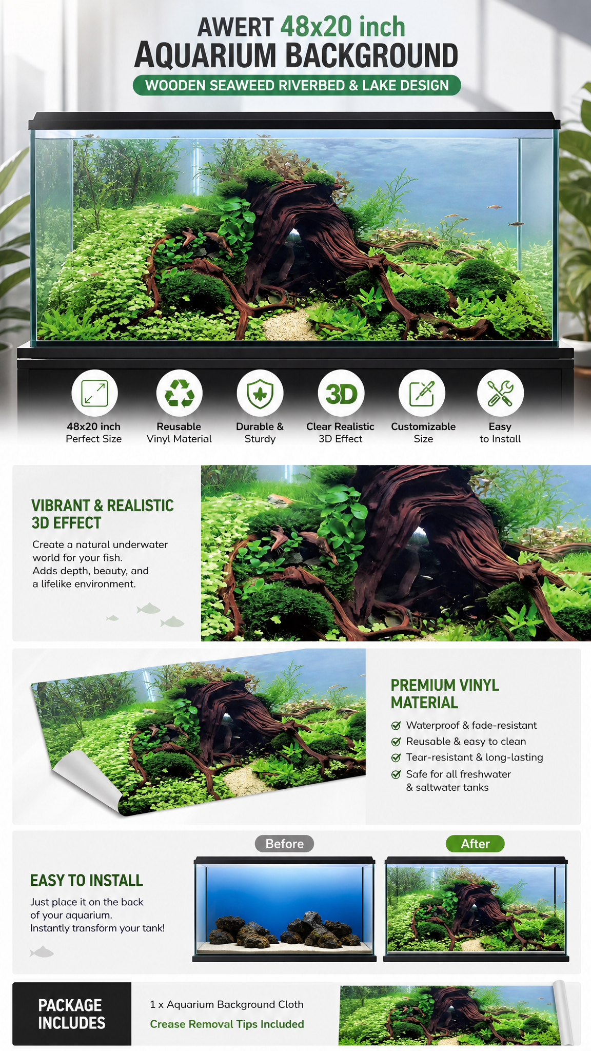 AWERT 48x20in Seagrass Aquarium Background