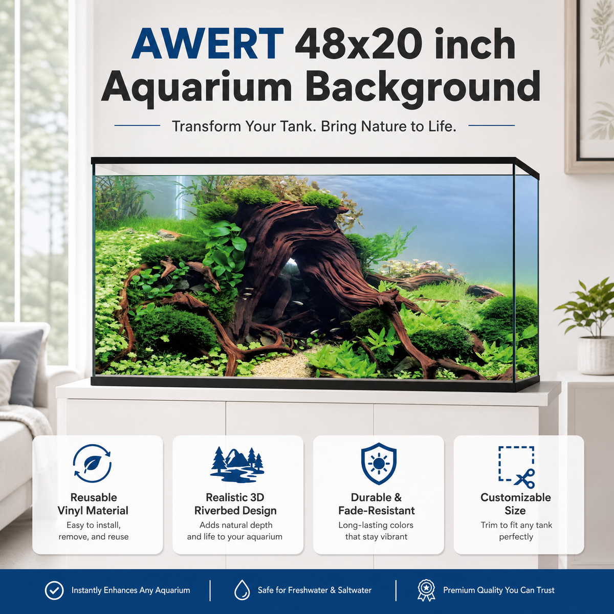 AWERT 48x20in Seagrass Aquarium Background
