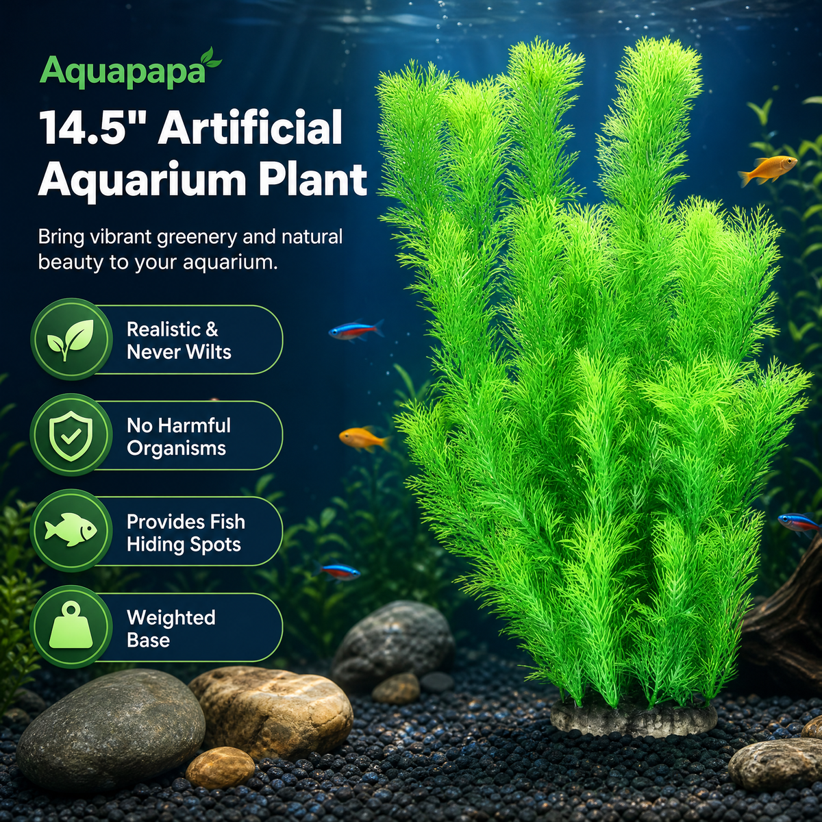 Aquapapa Artificial Aquarium Plant, 14.5in (Green #4)