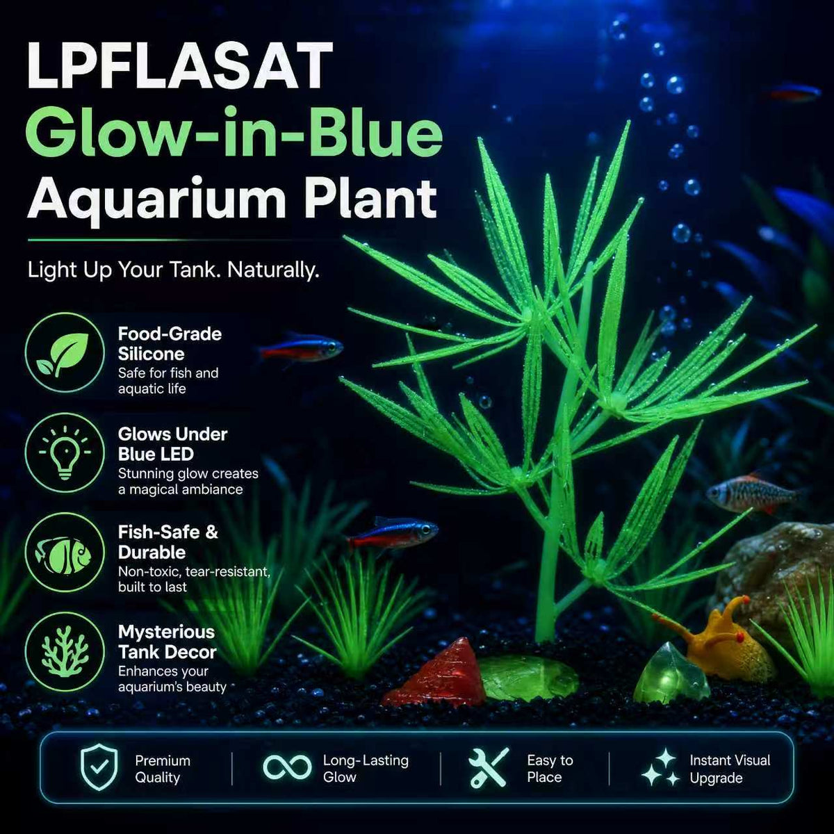 LPFLASAT Glow-in-the-Dark Silicone Aquatic Plant Decor (D)