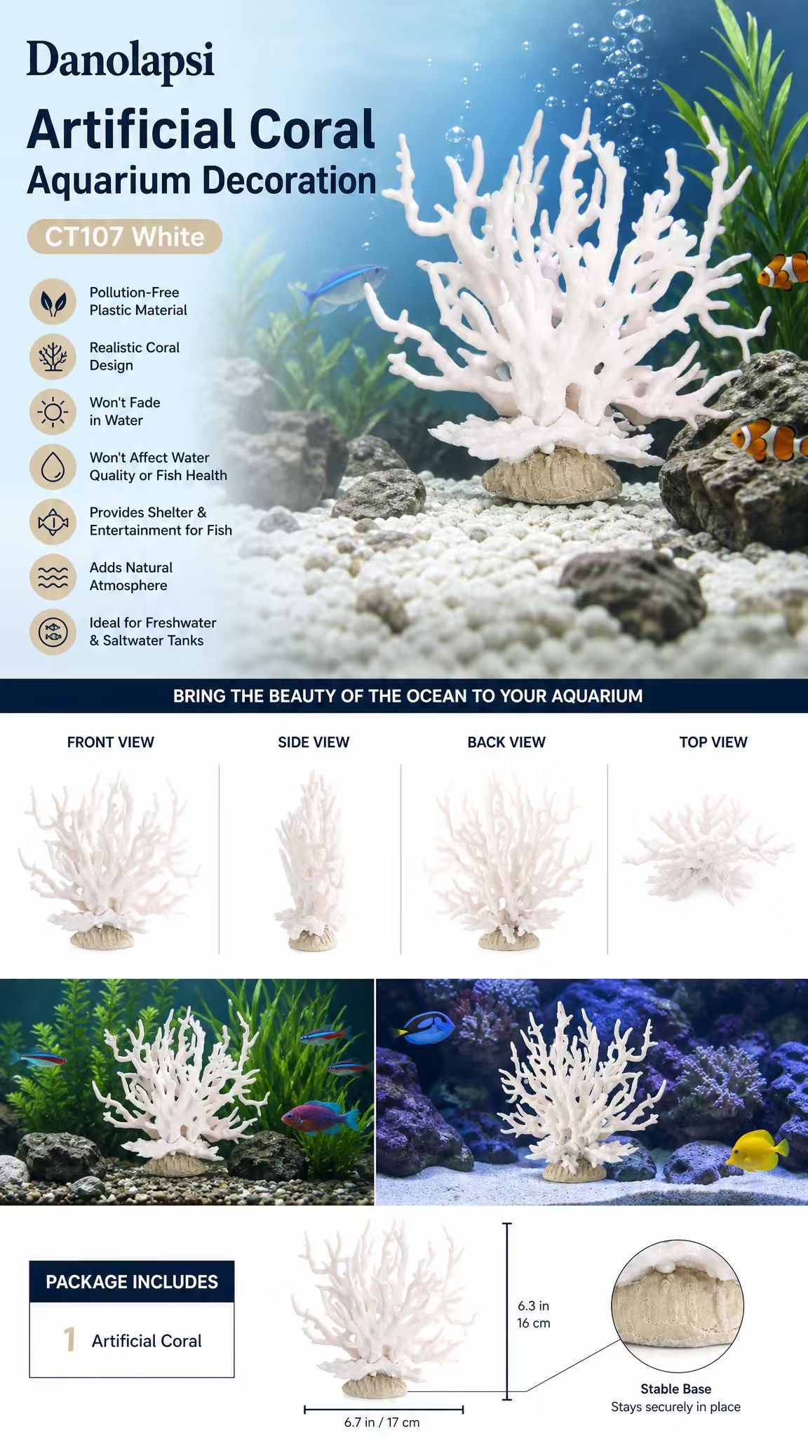 Danolapsi Artificial Coral Aquarium Decoration (White)
