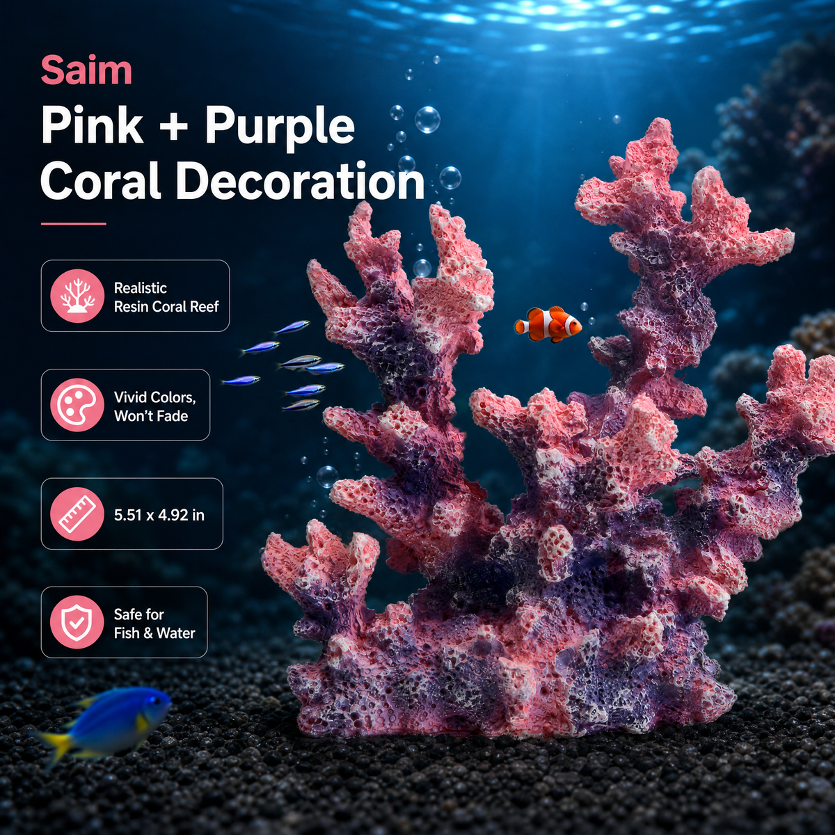 Saim Resin Coral Aquarium Ornament (Pink+Purple)