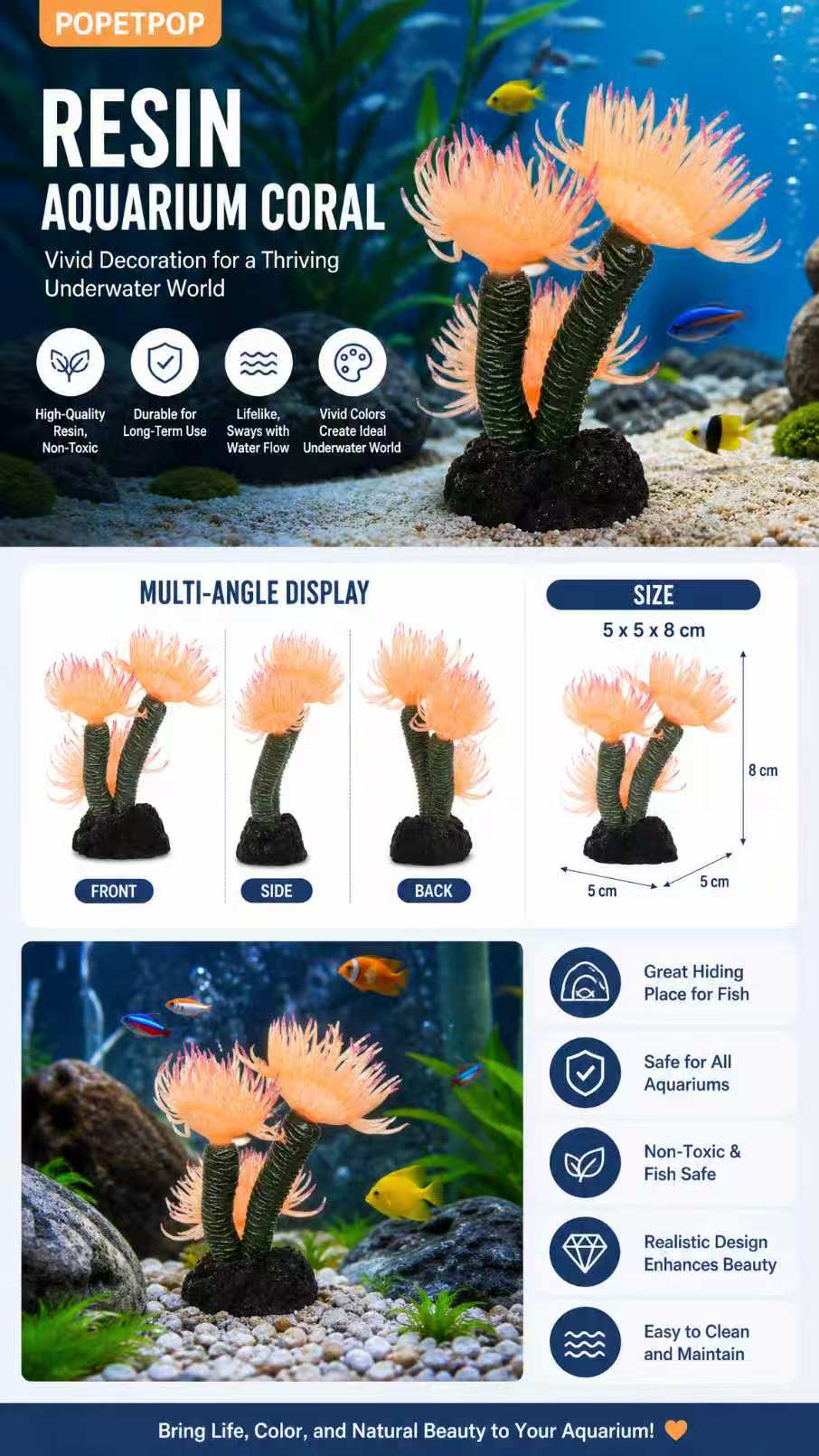 POPETPOP Artificial Resin Coral Aquarium Decoration
