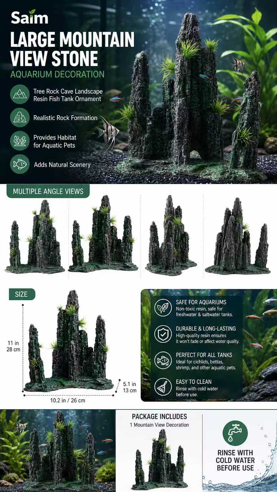 Saim Large Mountain View Stone Aquarium Decoration