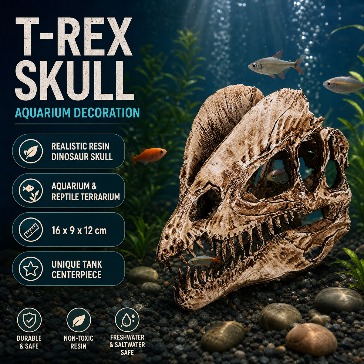 T-Rex Skull Resin Aquarium Decoration