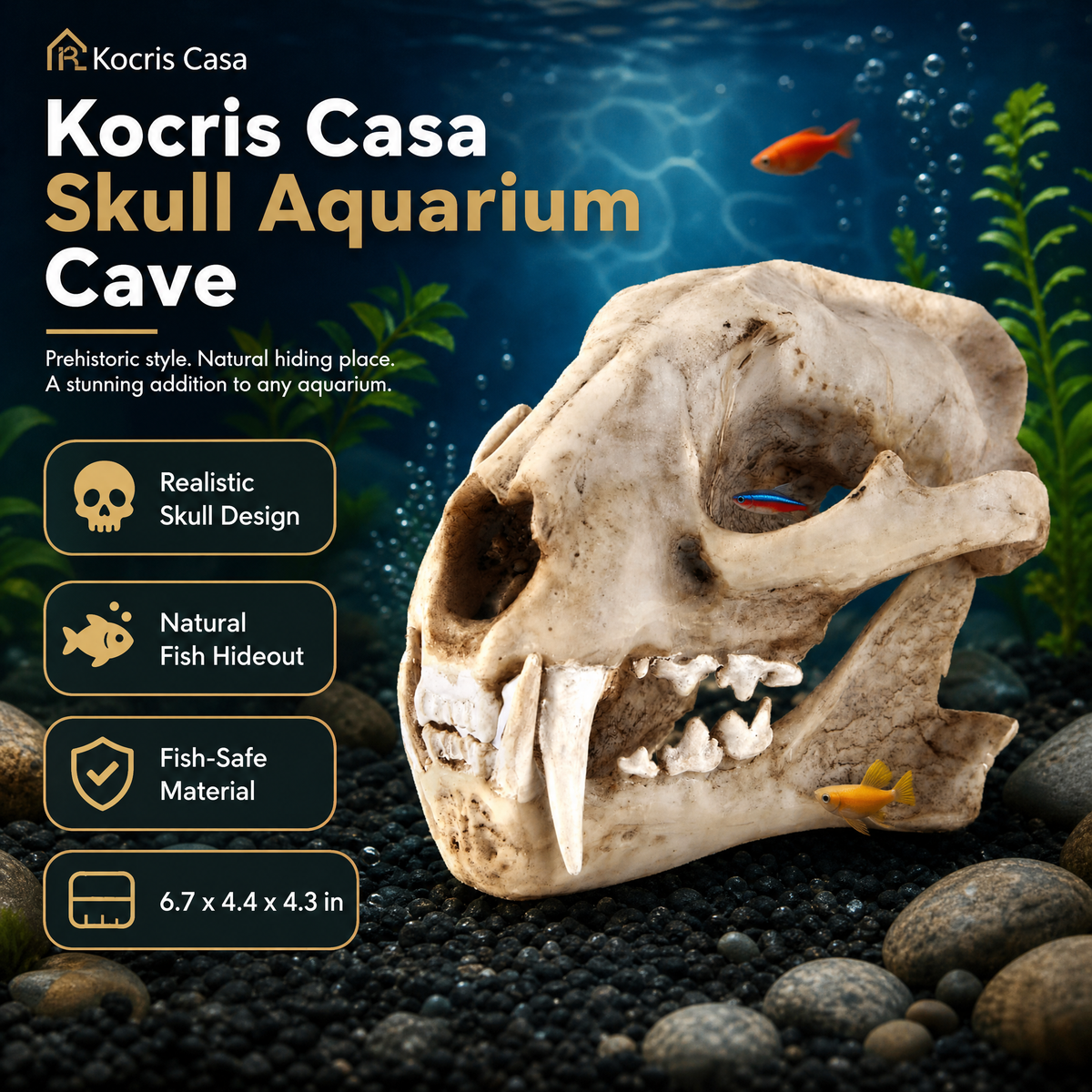 Kocris Casa Dinosaur Skull Aquarium Cave Decor & Fish Hideout