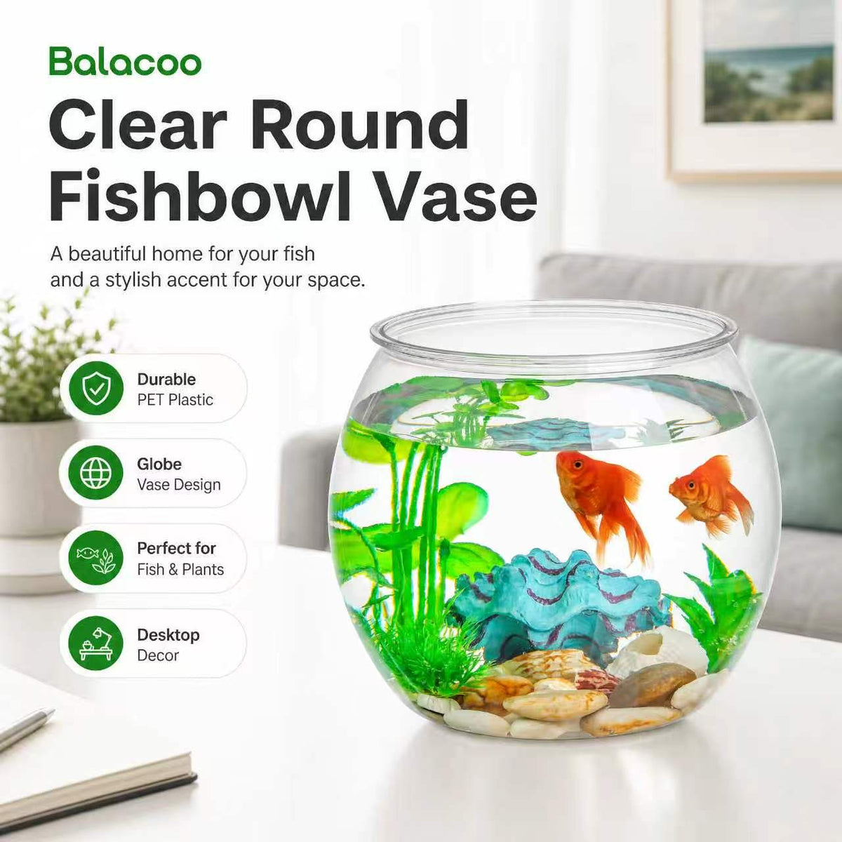 Balacoo Clear Round Betta Fish Bowl & Plant Vase