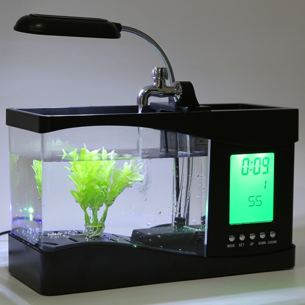 Mini Fish Tank Calendar Clock with USB LED Flow Light