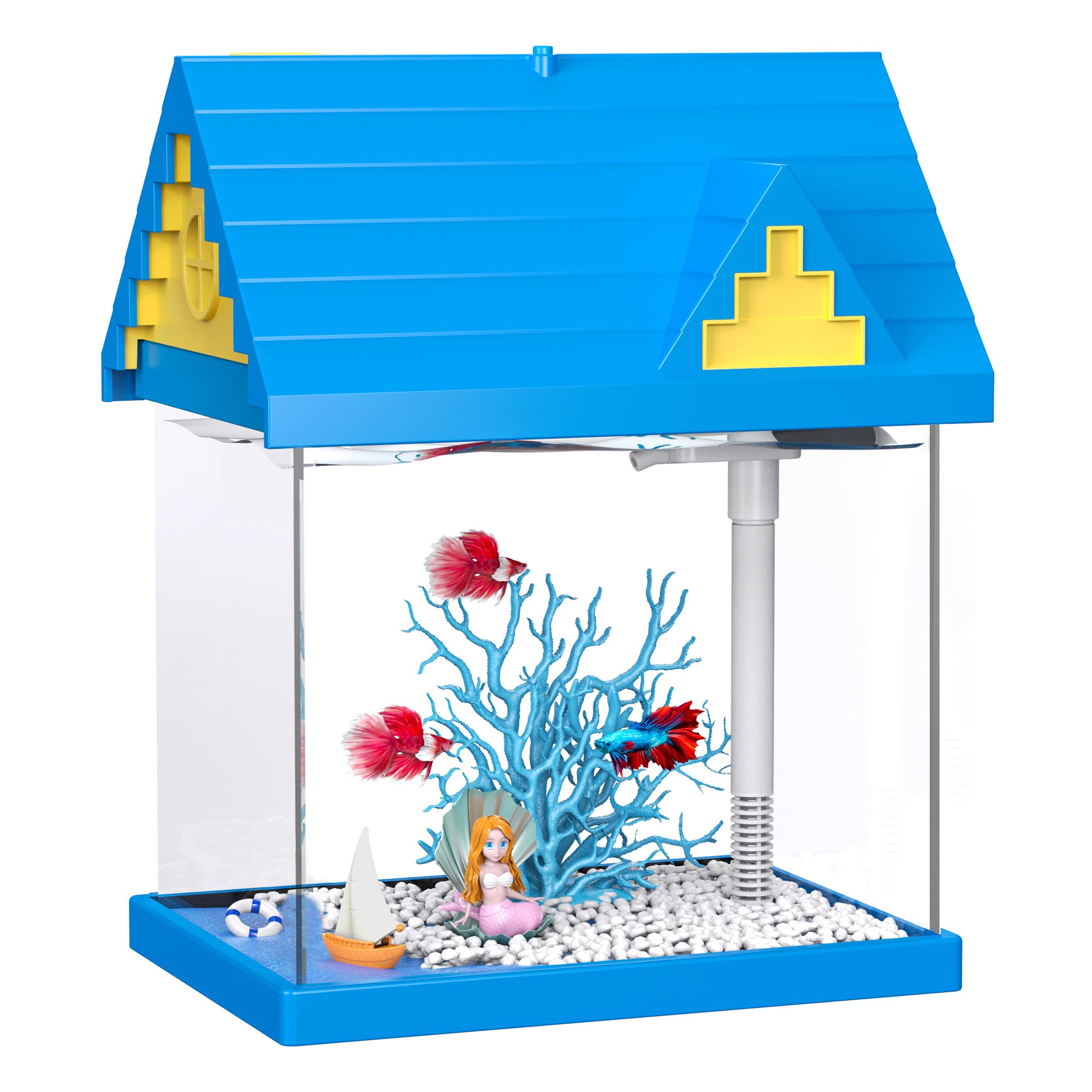 FREESEA Aquarium Betta Fish Tank: 2 Gallon Glass Betta Tank with Filter and Light for Shrimp Jellyfish Goldfish - Small Aquarium Starter Kit for Home Office Room Decorative Desktop Kids Gifts