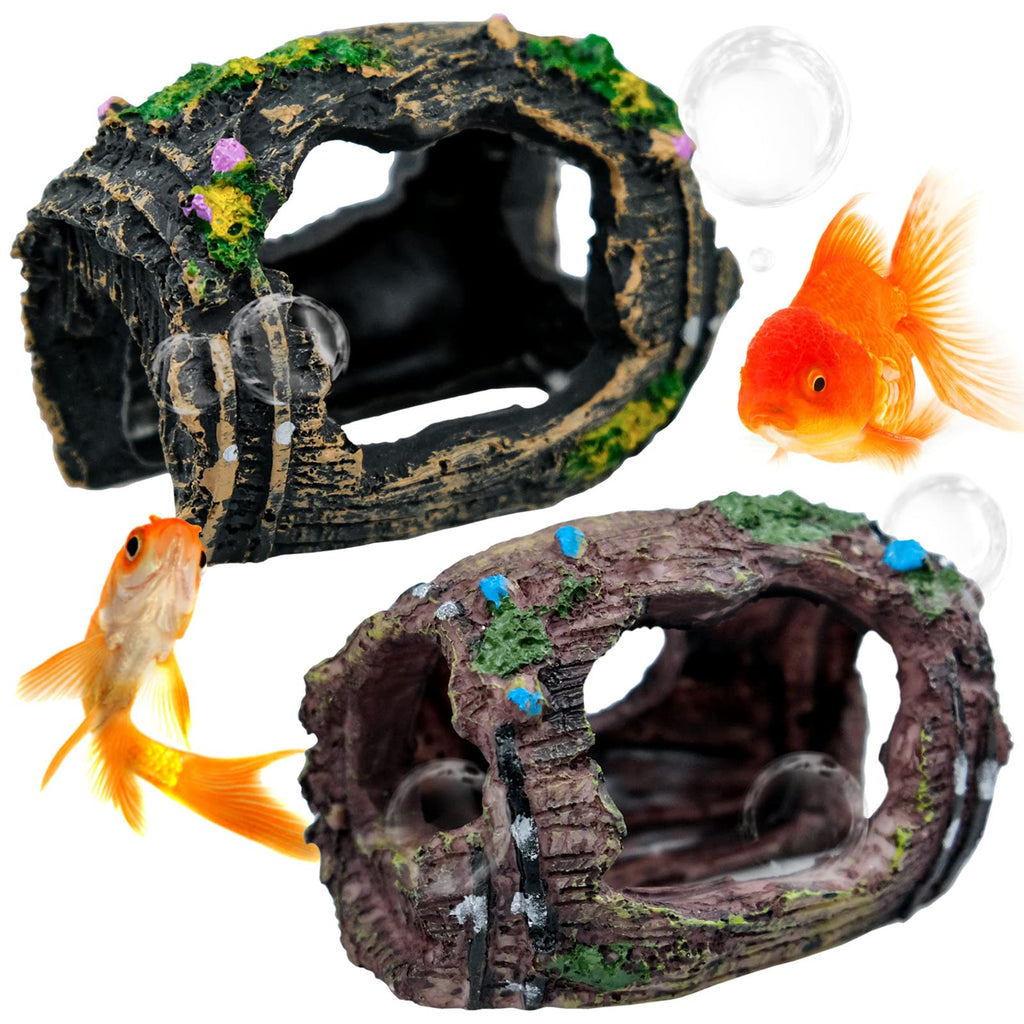 2 PCS Broken Barrel Aquarium Decorations Caves Hide Hut Fish Tank Ornaments Shipwreck Theme Landscaping Hideouts Accessories